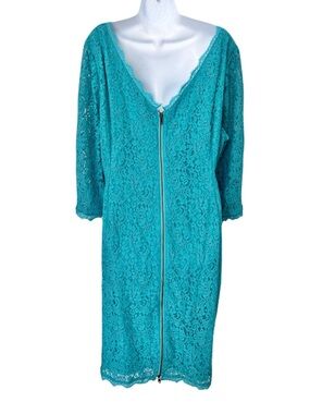 Adrianna Papell Turquoise Scalloped Floral Lace Sheath Dress, Size 22W